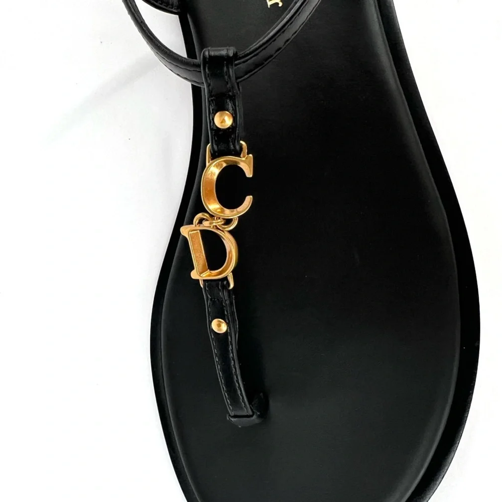 Dior  C'est Dior Thong Sandals Christian Dior Logo CD Leather Flats Size EU 38 - Picture 5 of 16